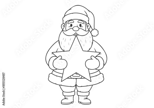 Santa Claus Coloring Book Page Festive Star Holder Line Art Illustration