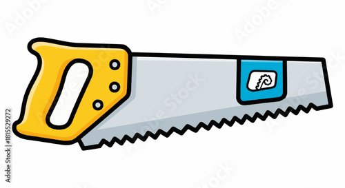 Cartoon hand saw icon, flat vector illustration, bold outline