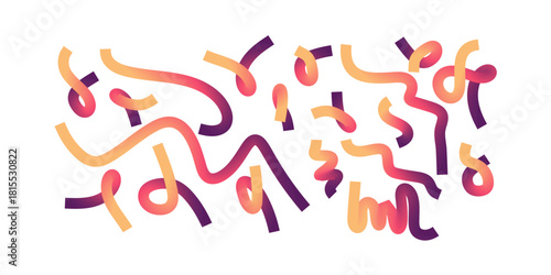 Colorful gradient lines pattern combined with wave 3D graphic shapes and organic rainbow wavy ribbons producing energetic modern creative digital artwork designs