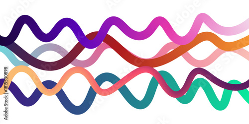 Vibrant gradient color wave lines with swirling 3D organic doodle elements creating a dynamic abstract pattern ideal for modern graphic design backgrounds