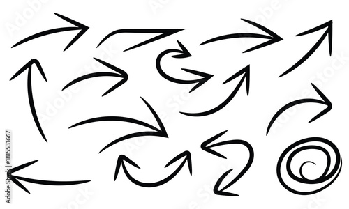 Hand drawn black arrow set isolated on for graphic design