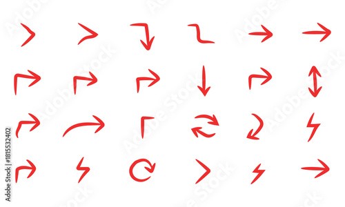 Hand drawn red arrow collection isolated on for presentation