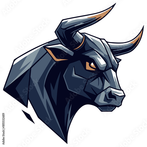 Stylized Geometric Bull Head Mascot Vector with Sharp Angles and Blue Tones