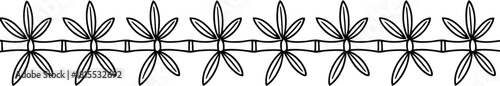 Black and white stylized bamboo border with leaves pattern decorative