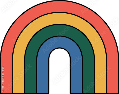Retro rainbow graphic with coral yellow green and blue arches illustration