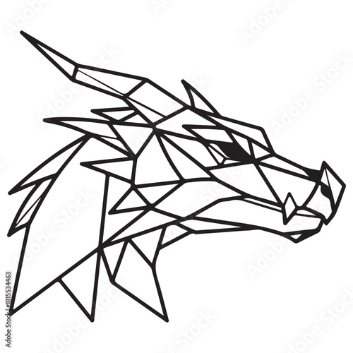 Monochromatic Geometric Dragon Head Outline Vector Design Illustration