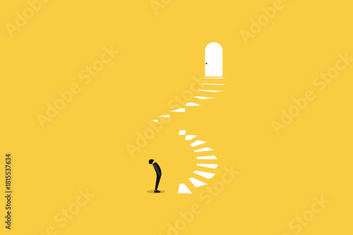 Business career opportunity. businessman looking up. concept of stairs, personal growth, development, success