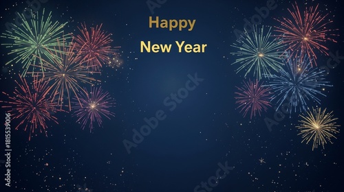 Sparkling Fireworks for Happy New Year 2026 banner template on dark background
