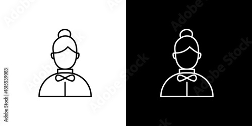 Minimalist Woman Icon with Bun Hairstyle and Bowtie in Vector Format