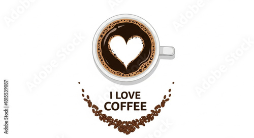 Start your day with love a steaming cup of coffee artfully designed with a heart and scattered coffee beans conveys warmth and affection for coffee lovers