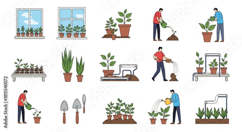 Nurturing new growth with vibrant plants, gardening tools, and indoor setups for a thriving home garden, showing care and dedication in every detail