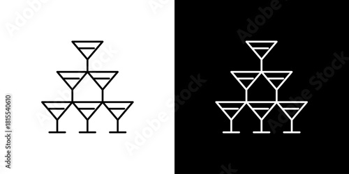 Icon Illustration of champagne glasses stacked in a pyramid shape, simple outline design for celebrations
