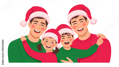 Family Christmas Cheer: A heart warming image of a family embracing the spirit of Christmas, clad in festive attire and sharing genuine smiles.