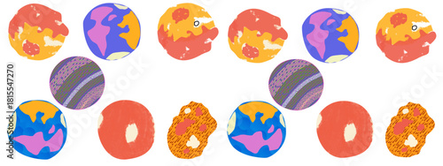 transparent Funky crayon drawn planets, asteroids, stars and constellations. Doodle outer space childish icons set. Crayon easter eggs on white, easter eggs on white background, colorful easter eggs