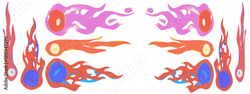 transparent Funky crayon drawn planets, asteroids, stars and constellations. Doodle outer space childish icons set. Crayon drawings of night sky or galaxy symbols. Childish fire flames background