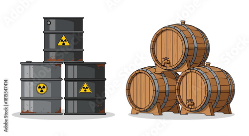 Comparison of hazardous nuclear waste drums against wooden barrels