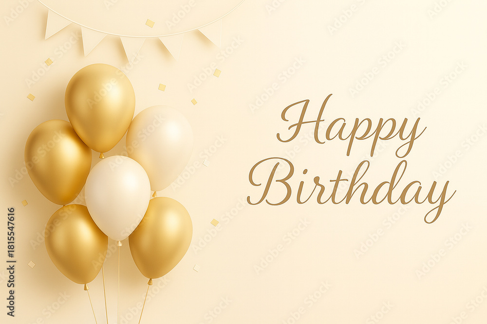 Obraz premium Elegant Gold Birthday Illustration with Pastel Balloons