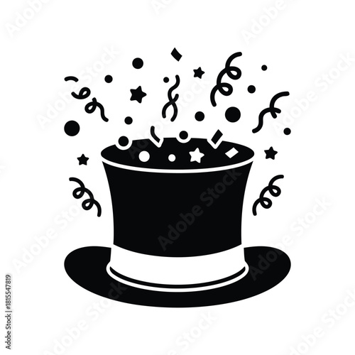 Magic hat confetti explosion illustration top hat party celebration festive event graphic wizardry surprise celebratory fun