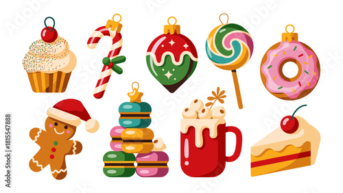 Festive Treats Collection: A delightful assortment of festive sweets and ornaments, featuring a vibrant selection of treats to bring joy and color to the holidays. 