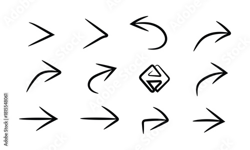 Hand drawn black arrows isolated on pointing in different directions