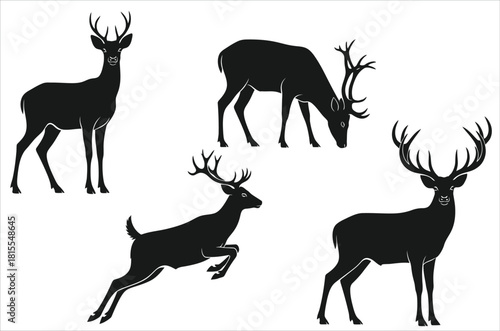 Deer silhouettes collection standing grazing jumping and facing forward