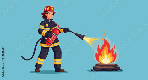 Brave Firefighter Extinguishing Flames with Precision and Safety Measures