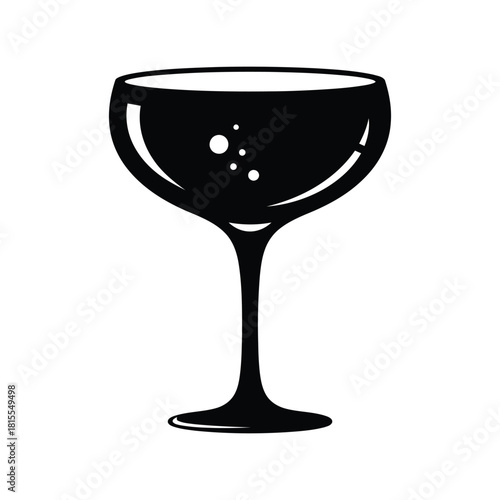 Black silhouette coupe cocktail glass vintage champagne goblet bar drinkware isolated vector illustration