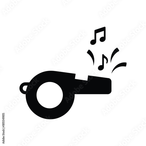 Black whistle silhouette with musical notes sound icon audio signal referee equipment sports symbol