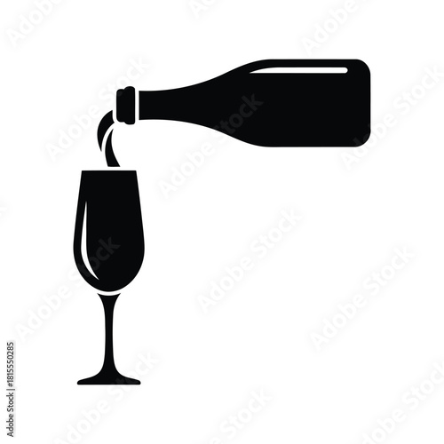 Wine bottle pouring liquid into glass silhouette beverage drink serving celebration toast icon
