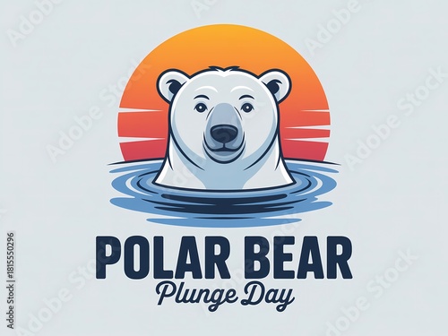 Joyful polar bear emerging from icy waters celebrating polar bear plunge day with sunset