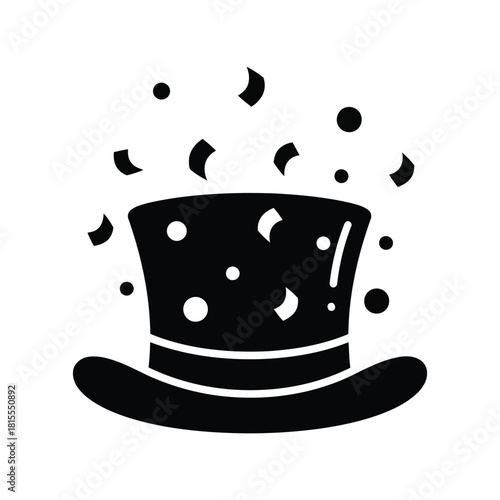 Black top hat with confetti magician hat party celebration festive event magic show accessory