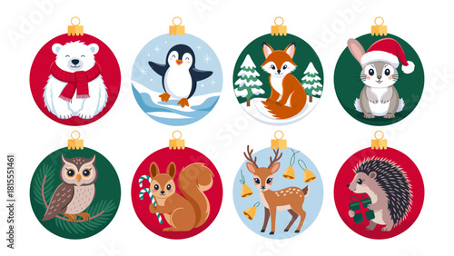 Festive Ornaments with Winter Animals: Adorn your holiday decor with these charming ornaments, each showcasing a beloved winter animal amidst colorful and festive designs.