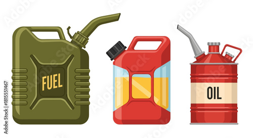 Fuel and oil containers gasoline, canister, fuel tank, and storage vector illustration