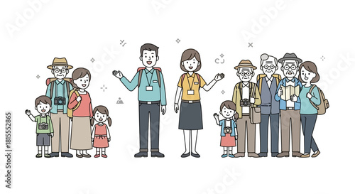 Happy Tourist Group with Guides Ready for Exploration and Sightseeing