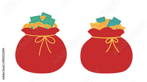 Set of Chinese New Year Money Pocket Vector.
Red Gold Money Bag For Chinese New Year Decorations Vector.
Chinese new year red lucky bag Vector.
White Background .