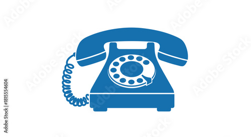 A simple blue silhouette icon of a vintage rotary dial telephone, representing classic communication methods and retro technology.