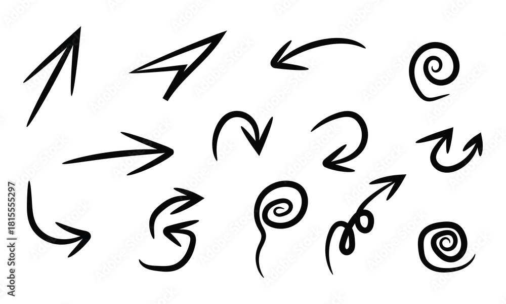 Obraz premium Hand drawn arrows isolated on showing direction and movement