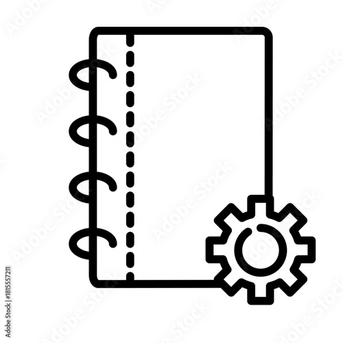 Planner Notebook with Gear Line Icon: Schedule Management and Optimization