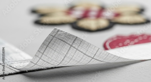 Wallpaper Mural Close-up of a curled paper edge with a subtle grid pattern, partially obscuring a floral-shaped design. Shallow depth of field blurs the background Torontodigital.ca