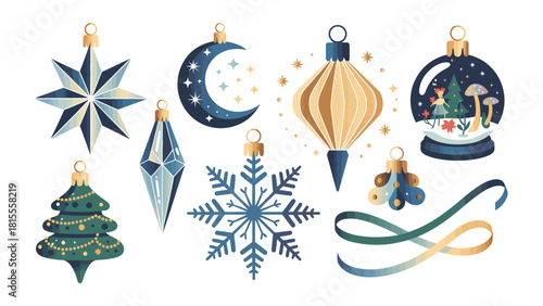 Festive Ornament Collection: A vibrant assortment of unique Christmas ornaments, each one sparkling with detail and charm. Showcasing a range of styles and decorations for the holiday season.