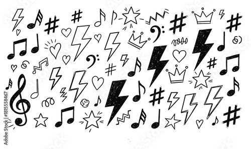 Hand drawn music and rock and roll elements