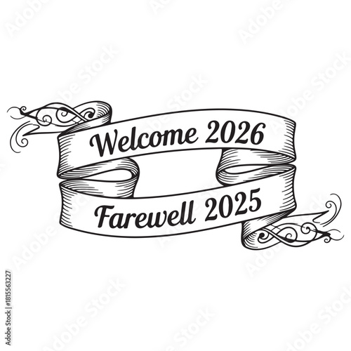 Ornate Engraved Banner Welcoming 2026 and Bidding Farewell 2025