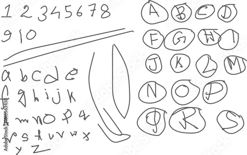 Child s first attempts at writing numbers and letters
