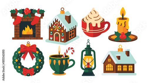 Christmas Icons: Christmas is coming, capturing the essence of the holidays with a collection of charming icons, each depicting beloved symbols and objects associated with the festive season.