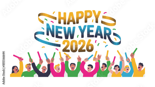 New Year Celebration: A vibrant scene captures a festive celebration of the upcoming year, with individuals raising colorful noisemakers in joyous anticipation.