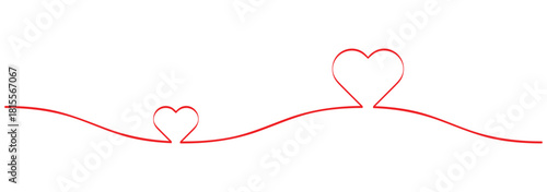 heart shape formed by a single flowing line.  3D Vector Colorful Lines Graphic Design. Red heart. continuous one line drawing. Double heart wavy line. Love relationship concept. Vector hand drawn eps