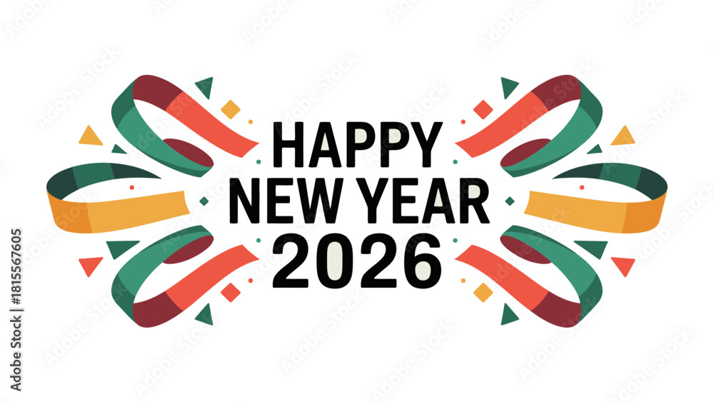 Fototapeta premium New Year 2026 Celebration: Vibrant design of Happy New Year 2026, perfect for festive greetings and holiday wishes, embodying fresh starts, new beginnings, and cheerful optimism for the upcoming year.
