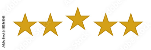 Rating Icon with Five Gold Stars in Row