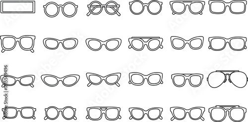 Eyewear Frame Collection, Diverse Styles of Glasses and Sunglasses Featuring Classic, Modern, Minimalist, Retro, Bold, and Iconic Designs