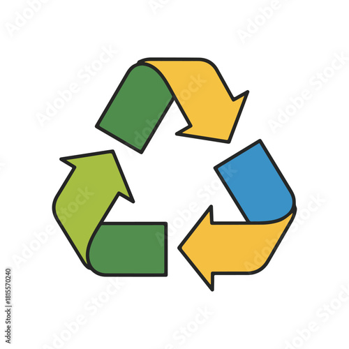 Colorful Recycling Symbol Icon with Black Outline on White